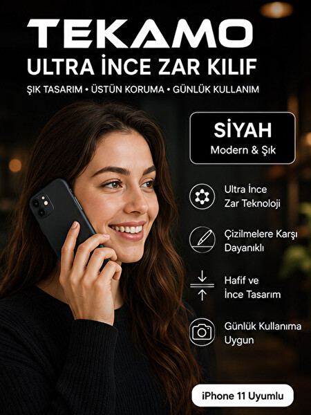 Tekamo iPhone 11 Uyumlu Ultra İnce Zar Telefon Kılıfı Siyah