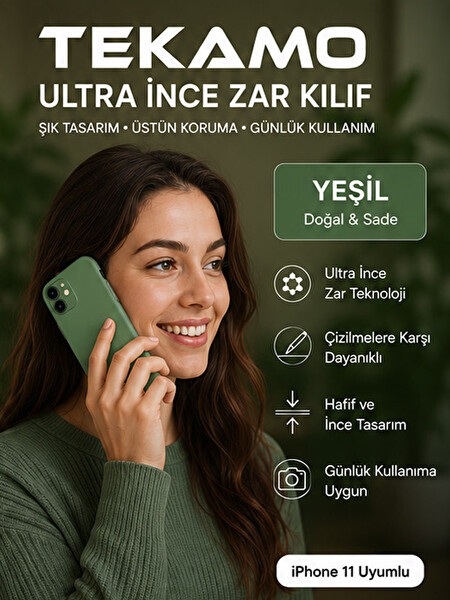 Tekamo iPhone 11 Uyumlu Ultra İnce Zar Telefon Kılıfı Yeşil