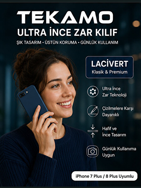 Tekamo iPhone 7 Plus- 8 Plus Uyumlu Ultra İnce Zar Telefon Kılıfı Lacivert