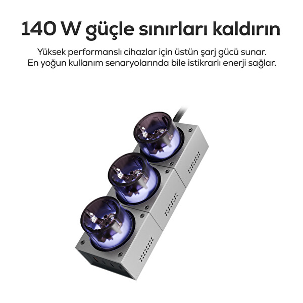 Xenon Smart X6424 7 in 1 3x 4000W AC 140W 3xUSB-C 1 USB-A 100W Kablo Masaüstü Priz Hızlı Şarj İstasyonu