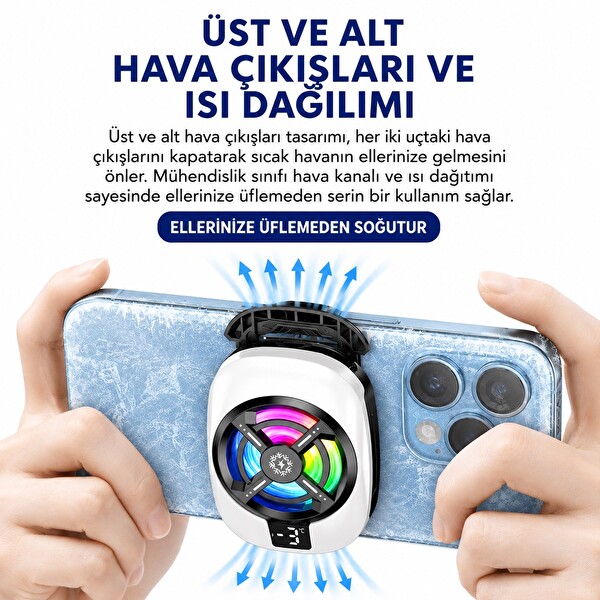 Hadron TL16 Manyetik Telefon Soğutucu Fan RGB Isı Göstergeli Beyaz