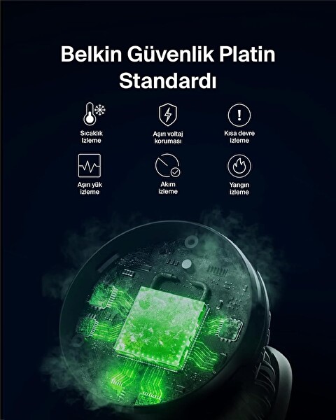 Belkin 3'ü 1 Arada Manyetik MagSafe Uyumlu Qi2 15W Kablosuz Şarj Standı WIZ023VFBK