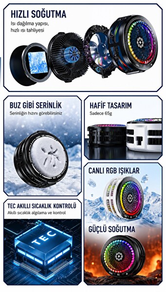 Hadron TH29 Klipsli Telefon Soğutucu Fan RGB LED Isı Göstergeli Siyah