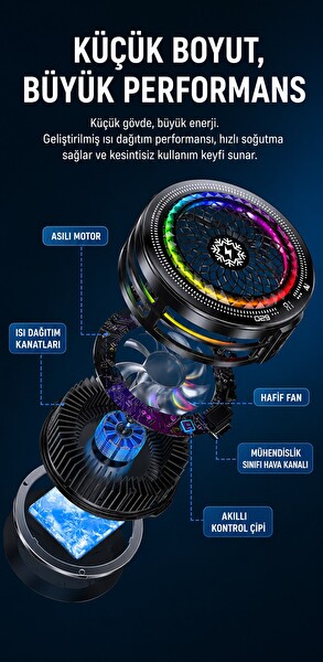 Hadron TH29 Klipsli Telefon Soğutucu Fan RGB LED Isı Göstergeli Siyah