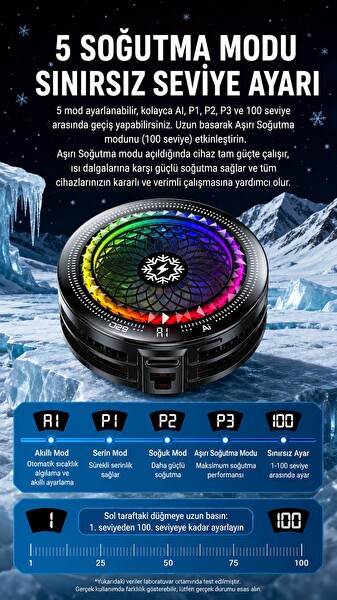 Hadron TH29 Klipsli Telefon Soğutucu Fan RGB LED Isı Göstergeli Siyah