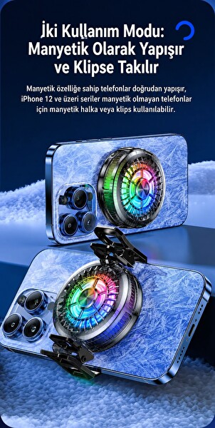 Hadron HDX4380 Manyetik Klipsli Telefon Soğutucu Fan RGB Isı Göstergeli Siyah