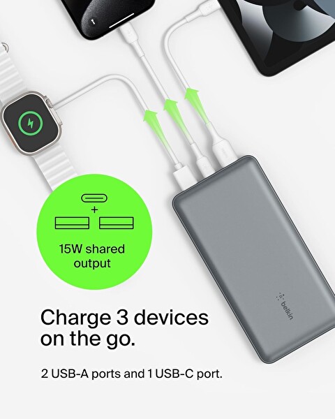 Belkin BPB012BTGY USB C 20000mAh 15W Uzay Grisi Taşınabilir Şarj Cihazı