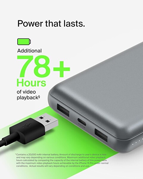 Belkin BPB012BTGY USB C 20000mAh 15W Uzay Grisi Taşınabilir Şarj Cihazı