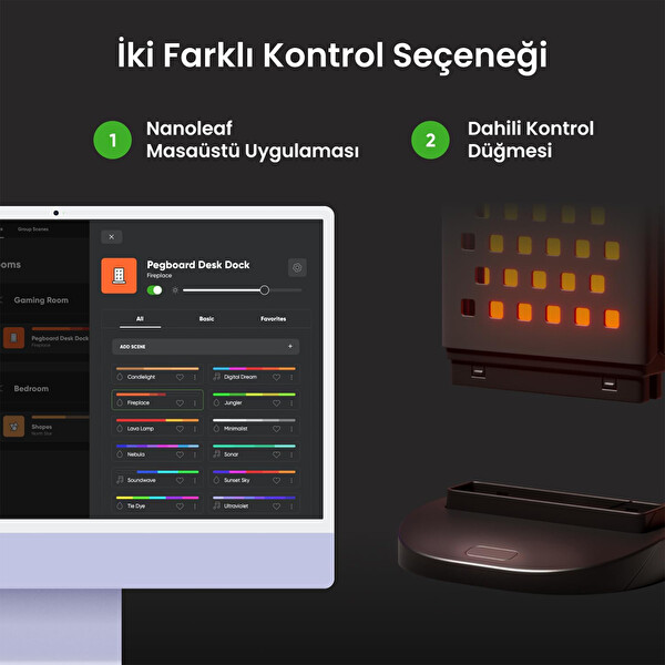 Nanoleaf 2xUSB-C ve 1xUSB-A Girişli RGB Işıklı Masaüstü Stand