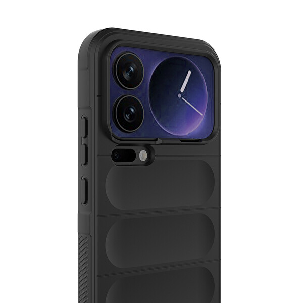 Başkenttekno Xiaomi 17 Pro Max Esnek TPU Oyuklu Arka Yüzey Tasarımlı Etnik Silikon Kılıf Siyah