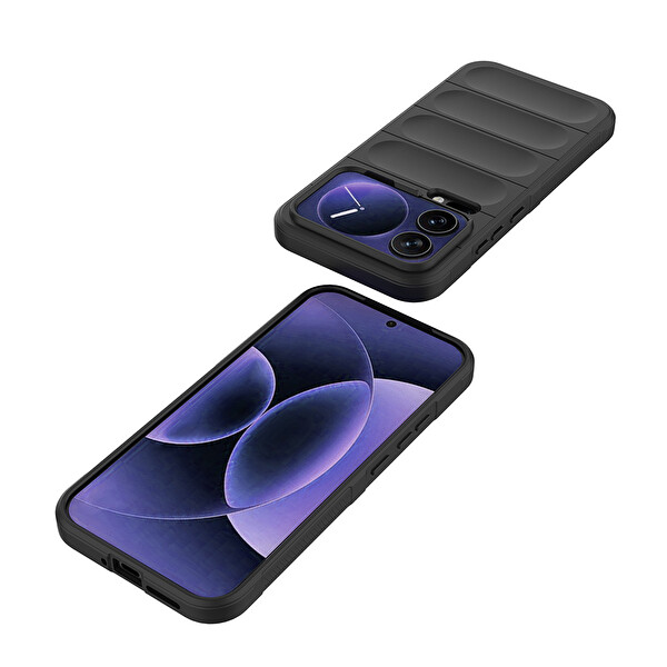 Başkenttekno Xiaomi 17 Pro Max Esnek TPU Oyuklu Arka Yüzey Tasarımlı Etnik Silikon Kılıf Siyah