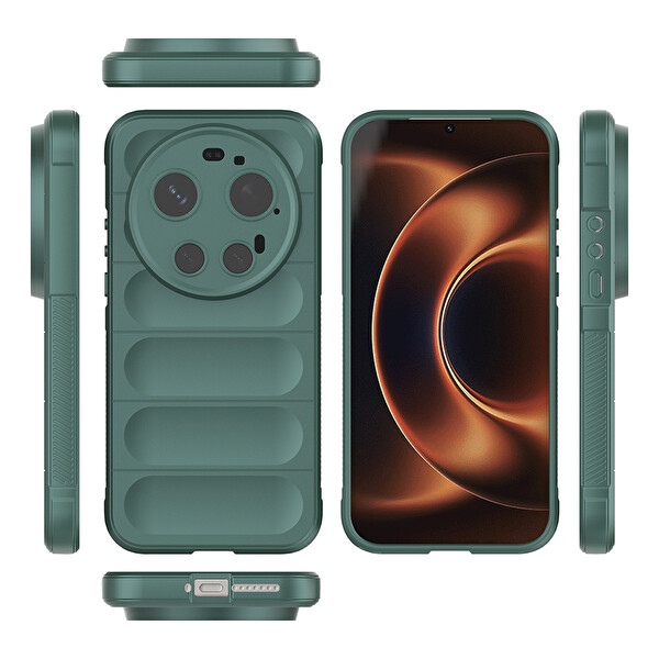 Başkenttekno Xiaomi 17 Ultra Esnek TPU Oyuklu Arka Yüzey Tasarımlı Etnik Silikon Kılıf Koyu Yeşil