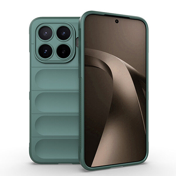 Başkenttekno Xiaomi 17T Esnek TPU Oyuklu Arka Yüzey Tasarımlı Etnik Silikon Kılıf Koyu Yeşil