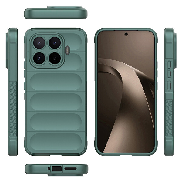 Başkenttekno Xiaomi 17T Esnek TPU Oyuklu Arka Yüzey Tasarımlı Etnik Silikon Kılıf Koyu Yeşil