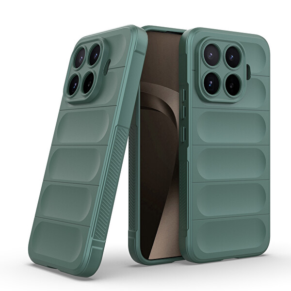 Başkenttekno Xiaomi 17T Esnek TPU Oyuklu Arka Yüzey Tasarımlı Etnik Silikon Kılıf Koyu Yeşil