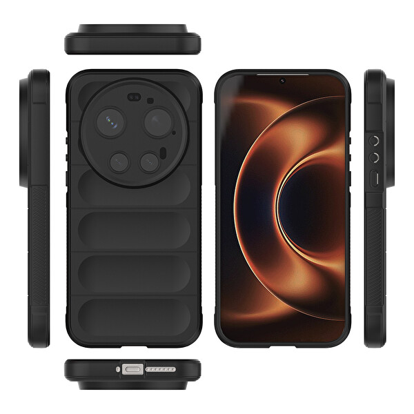 Başkenttekno Xiaomi 17 Ultra Esnek TPU Oyuklu Arka Yüzey Tasarımlı Etnik Silikon Kılıf Siyah