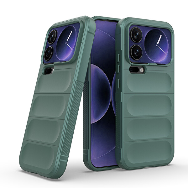 Başkenttekno Xiaomi 17 Pro Max Esnek TPU Oyuklu Arka Yüzey Tasarımlı Etnik Silikon Kılıf Koyu Yeşil