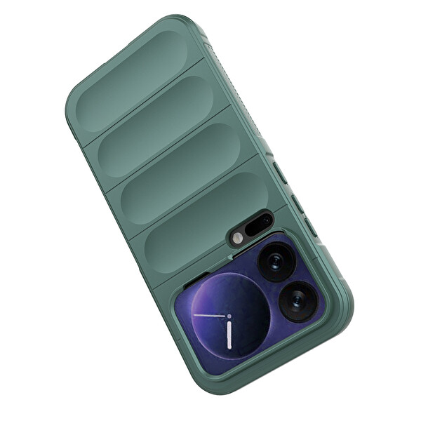 Başkenttekno Xiaomi 17 Pro Max Esnek TPU Oyuklu Arka Yüzey Tasarımlı Etnik Silikon Kılıf Koyu Yeşil