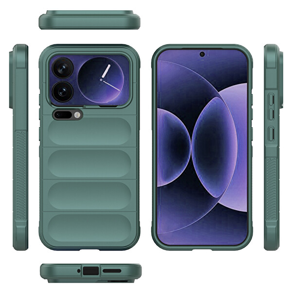 Başkenttekno Xiaomi 17 Pro Max Esnek TPU Oyuklu Arka Yüzey Tasarımlı Etnik Silikon Kılıf Koyu Yeşil
