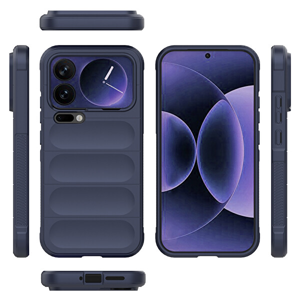 Başkenttekno Xiaomi 17 Pro Max Esnek TPU Oyuklu Arka Yüzey Tasarımlı Etnik Silikon Kılıf Lacivert