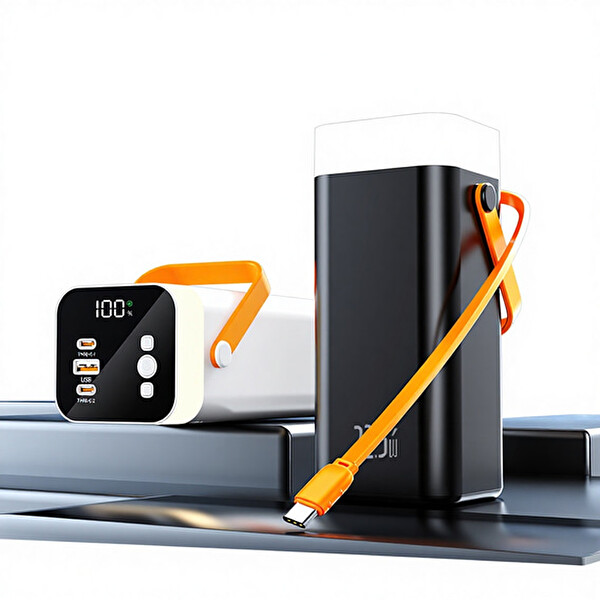 Hzl Store 40.000mAh Dahili Kablolu 22.5W Hızlı Şarj USB-C Giriş-Çıkışlı Led Göstergeli Taşınabilir Powerbank