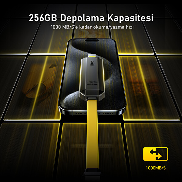Aohi The Future Magflash 1000 MB/s Veri Aktarım 240W PD 3.1 Hızlı Şarj 256 GB USB-C Mikro SSD Flash Bellek ve Şarj Kablosu