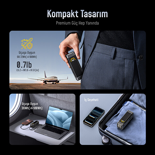 Aohi The Black Warrior 10.000 mAh 65W PD 3.0 Powerbank Akıllı Dijital Göstergeli Taşınabilir Siyah Şarj Cihazı