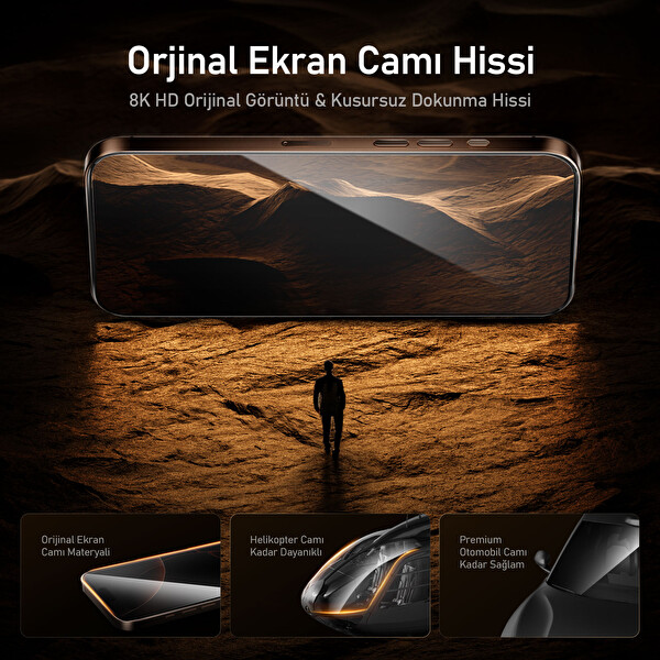 Aohi The Future iPhone 17 Pro Tam Kaplayan Kırılmaz Temperli Camlı Ekran Koruyucu