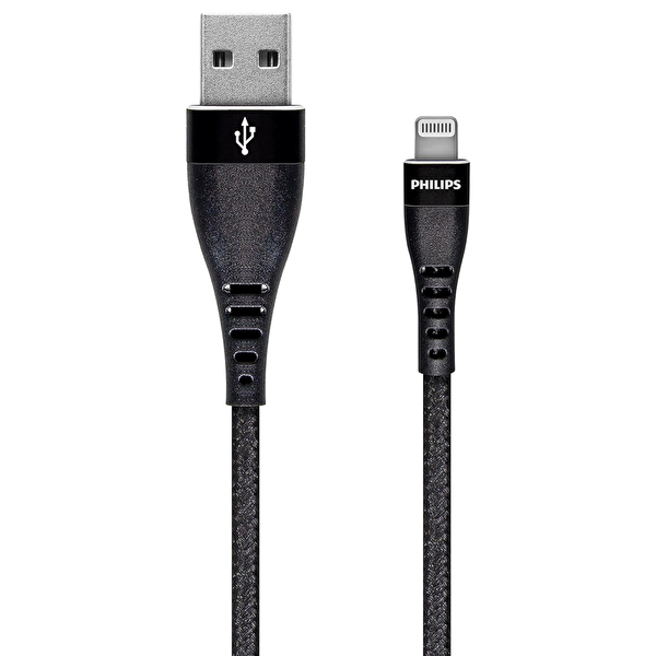 Philips Apple MFI Lisanslı iPhone 11 Pro Max USB-A - Lightning 1.2 Metre Siyah Hızlı Data ve Şarj Kablosu