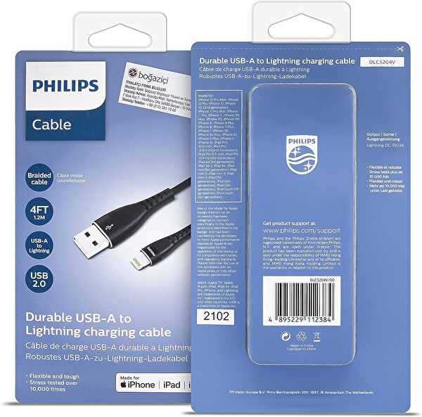 Philips Apple MFI Lisanslı iPhone 11 Pro Max USB-A - Lightning 1.2 Metre Siyah Hızlı Data ve Şarj Kablosu