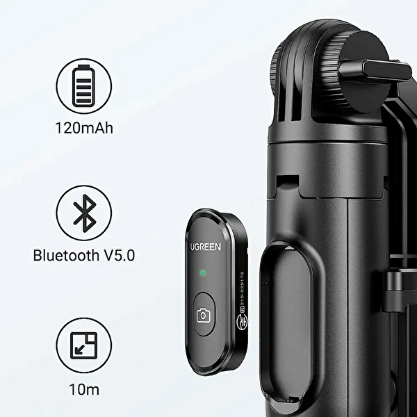 Ugreen 90690 LP586 2'si 1 arada Kompakt Bluetooth Kumandalı Siyah 160 CM Selfie Çubuğu Tripod