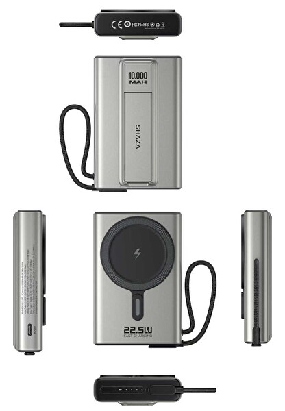 Shaza 10.000 Mah 22.5W Magsafe Taşınabilir Standlı Şarj Cihazı Beyaz