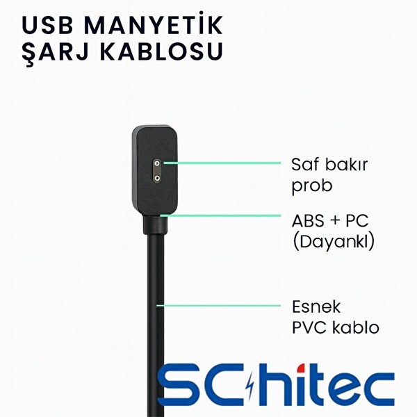 ScHitec Mi Band 8/8Pro/8Active/9/9Pro/9Active/10 & Redmi Band2/Watch3 Uyumlu 1M USB-A Şarj Kablosu