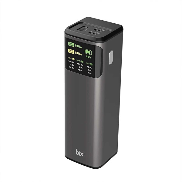 Bix PB200W 24000mAh 200W PD 3.1 Hızlı Şarjlı Dijital Ekranlı Siyah Powerbank