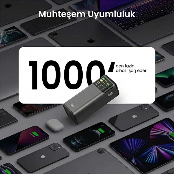 Bix PB200W 24000mAh 200W PD 3.1 Hızlı Şarjlı Dijital Ekranlı Siyah Powerbank