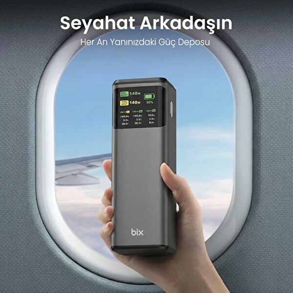 Bix PB200W 24000mAh 200W PD 3.1 Hızlı Şarjlı Dijital Ekranlı Siyah Powerbank