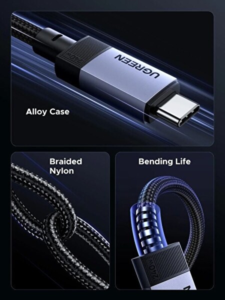 Ugreen 35767 L701 240W 5A USB-C to USB-C 4K/60Hz 10GB/s Gen2 1 M Tam Fonksiyonlu Veri Kablosu