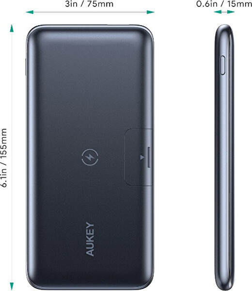 Aukey PB-WL02 USB-A - Type-C Çıkışlı Wireless Kablosuz Şarj 10000mAh Siyah Powerbank