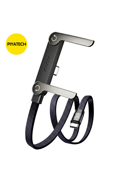 Piyatec 240W Hızlı Şarj Kablosu 90 Derece Dirsek Tasarımlı Entegre Katlanabilir Telefon Standlı