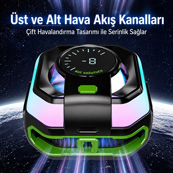 Hadron JS86 Manyetik RGB Isı Göstergeli Siyah Telefon Soğutucu Fan