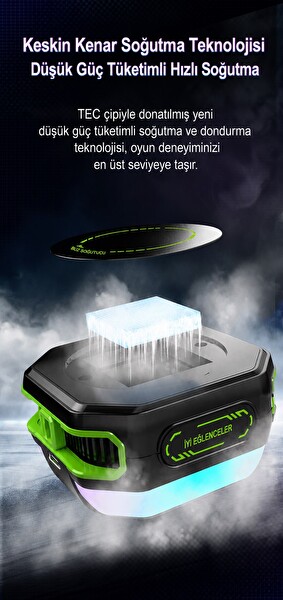 Hadron JS86 Manyetik RGB Isı Göstergeli Siyah Telefon Soğutucu Fan