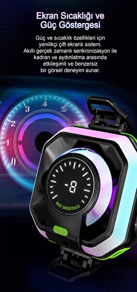 Hadron JS86 Manyetik RGB Isı Göstergeli Siyah Telefon Soğutucu Fan