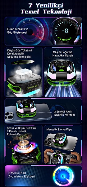 Hadron JS86 Manyetik RGB Isı Göstergeli Siyah Telefon Soğutucu Fan