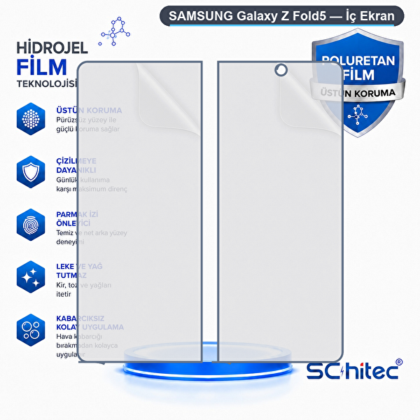 ScHitec Samsung Galaxy Z Fold5 Uyumlu İç Ekran Nano Şeffaf Hidrojel Koruyucu