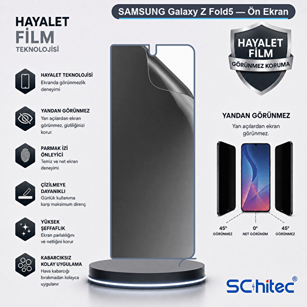 ScHitec Samsung Galaxy Z Fold5 Uyumlu Ön Yüzey Hayalet Privacy Hidrojel Ekran Koruyucu