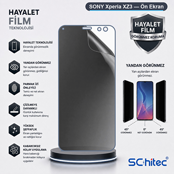 ScHitec Sony Xperia XZ3 Uyumlu Ön Yüzey Hayalet Privacy Hidrojel Ekran Koruyucu