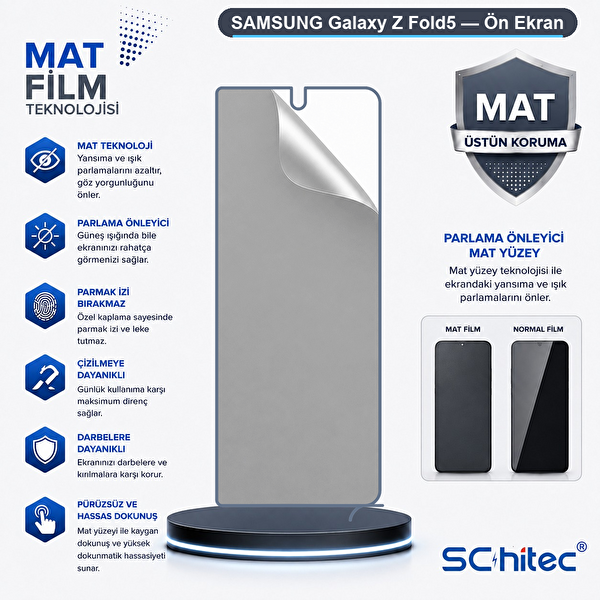 ScHitec Samsung Galaxy Z Fold5 Uyumlu Ön Yüzey Mat Hidrojel Ekran Koruyucu