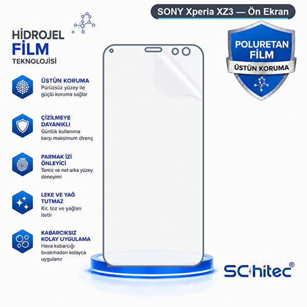ScHitec Sony Xperia XZ3 Uyumlu Ön Yüzey Nano Şeffaf Hidrojel Ekran Koruyucu
