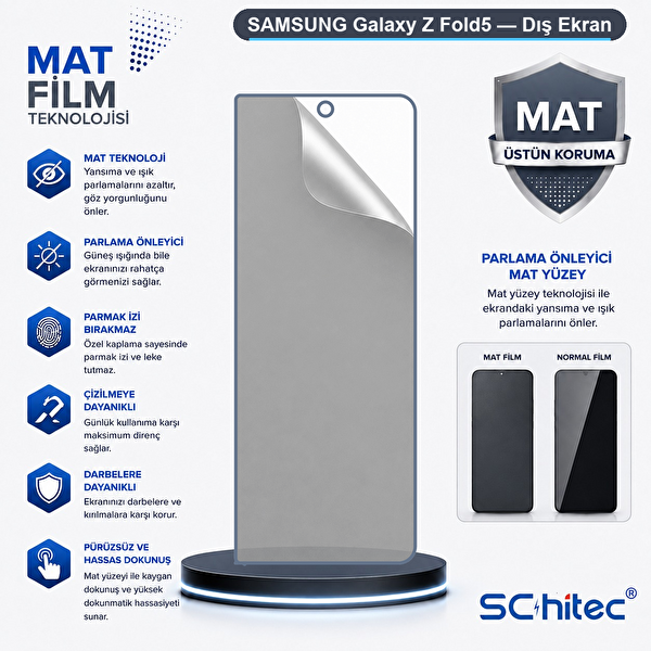 ScHitec Samsung Galaxy Z Fold5 Uyumlu Dış Ekran Mat Hidrojel Ekran Koruyucu