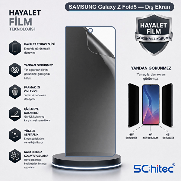 ScHitec Samsung Galaxy Z Fold5 Uyumlu Dış Ekran Hayalet Privacy Hidrojel Ekran Koruyucu